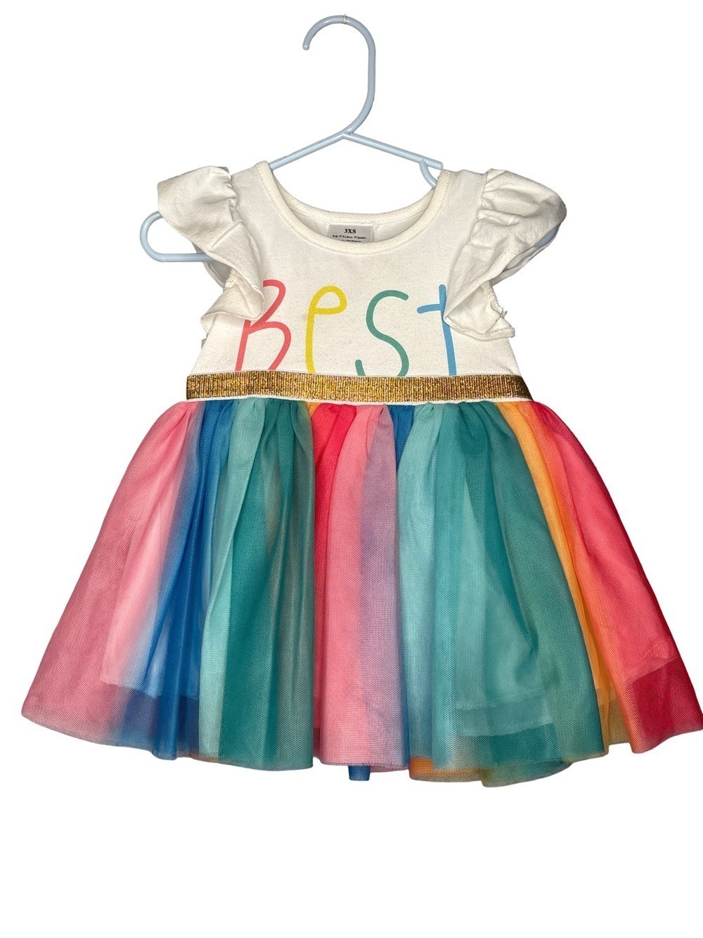 Girls' Rainbow Tulle Dress with Gold Waist 3T